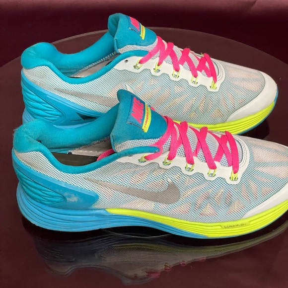 Nike Lunarglide 6 GS SZ 7Y White Pink Blue 654156 100 - Picture 5 of 13